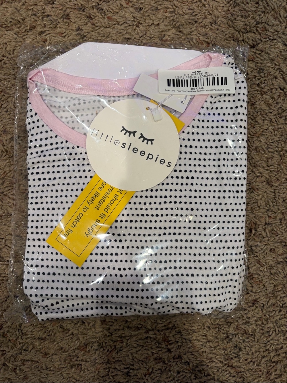 Little Sleepies Polka Dot Sleepwear - White with Black Dots & Pink Trim